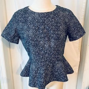 GAP Navy Print Peplum Short Sleeve Top Size 10